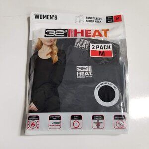 32 Degrees Heat Women's Long Sleeve Scoop Neck Tee Black Size Medium 2-Pack